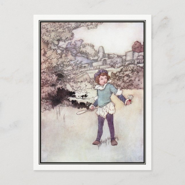 Cartão Postal Charles Robinson - Vintage Boy tocando Badminton (Frente)