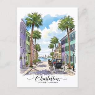 Cartão Postal Charleston Carolina do Sul carruagem puxada por ca