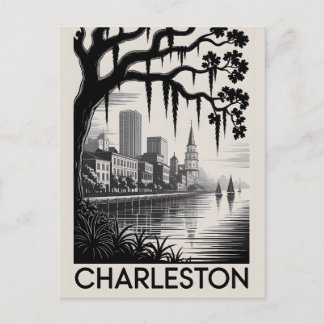 Cartão Postal Charleston Carolina do Sul Preto Branco Xilogravur