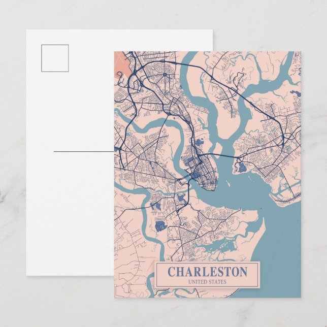 Cartão Postal Charleston Estados Unidos Mapa da Cidade Ventilada (Frente/Verso)