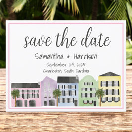 Cartão Postal Charleston Salve a Data Rainbow Row Casamento