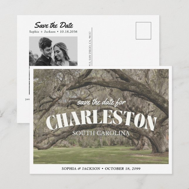 Cartão Postal Charleston Wedding Save the Date Retro (Frente/Verso)