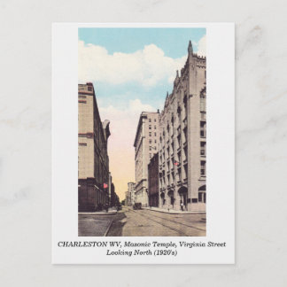 Cartão Postal Charleston WV - 1920 Masonic Temple Virginia Stree