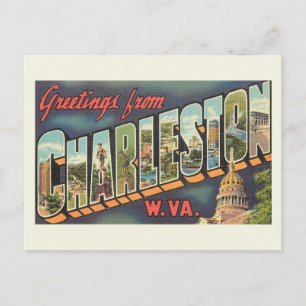 Cartão Postal Charleston WV - Letra Grande Vintage