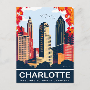 Cartão Postal Charlotte, Cidade no outono, Carolina do Norte, Vi