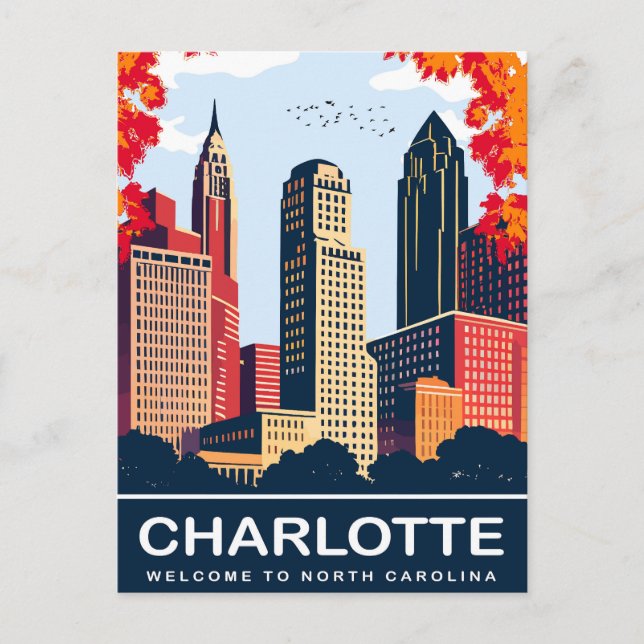 Cartão Postal Charlotte, Cidade no outono, Carolina do Norte, Vi (Frente)