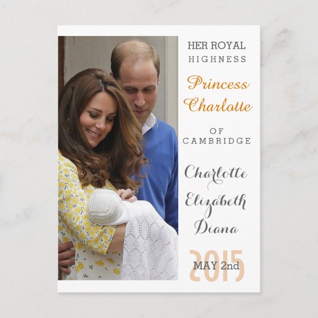 Cartão Postal Charlotte Elizabeth Diana - Britânica Will Kate (Frente)