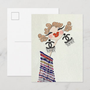 Cartão Postal Charlotte Está Feliz Arte de Moda Glam
