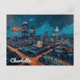 Cartão Postal Charlotte NC Uptown Night City Art