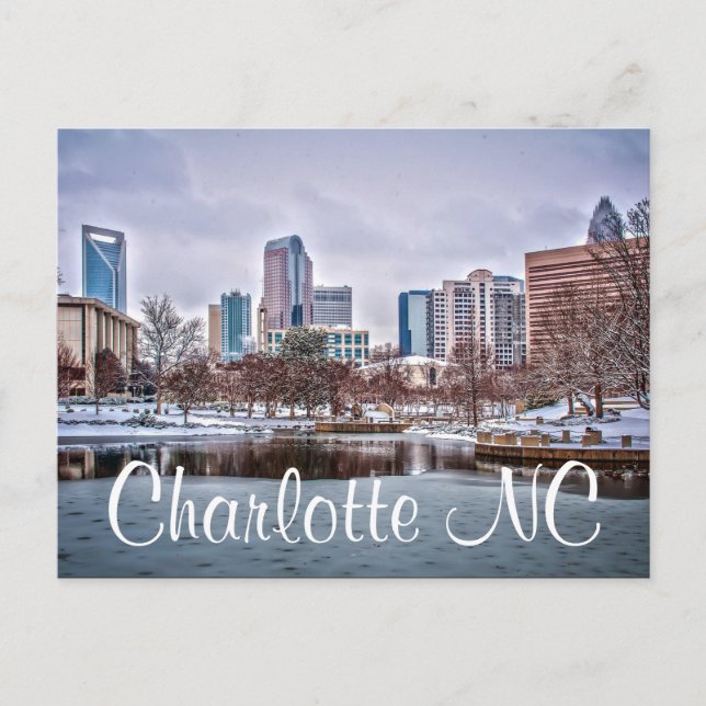Cartão Postal Charlotte Skyline no Snow NC (Frente)