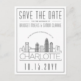 Cartão Postal Charlotte Wedding | Skyline Estilizado Salvar a Da