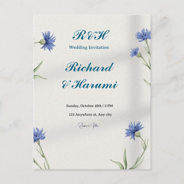 Cartão Postal "Charming Custom Wedding Invitation" (Frente)