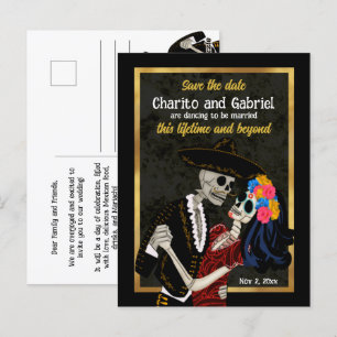 Cartão Postal Charro Catrina Açúcar Caveiras Preto Salve a Data