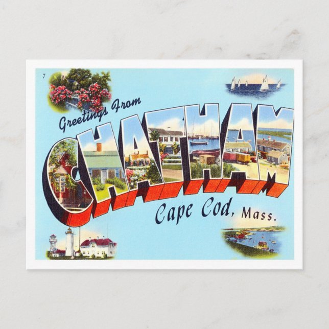 Cartão Postal Chatham, Massachusetts Antigo Letras Maiúsculas (Frente)