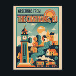 Cartão Postal Chatham, New Jersey Retro Travel  1930s<br><div class="desc">Chatham, New Jersey Retro Travel Postcard Style Art – Colorful 1930s Inspired Graphic Design Greeting Card – Vintage Travel Souvenir Aesthetic POD Description: Send a little vintage wanderlust with this vibrant artistic greeting inspired by the timeless charm of The Chathams, New Jersey. Designed in a bold 1930s retro travel poster...</div>