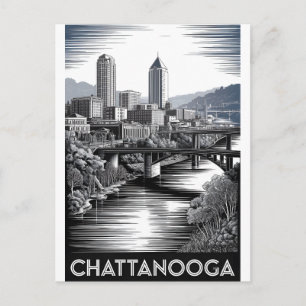 Cartão Postal Chattanooga Tennessee Silhueta Preto Branco Xilogr