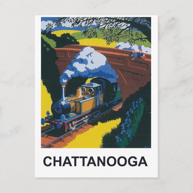 Cartão Postal Chattanooga, trem a vapor ferroviário sob a ponte (Frente)