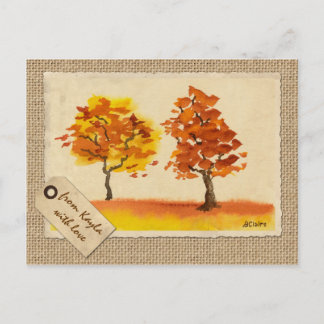 Cartão Postal Chatting Autumn Trees Best Friends Fall Foliage