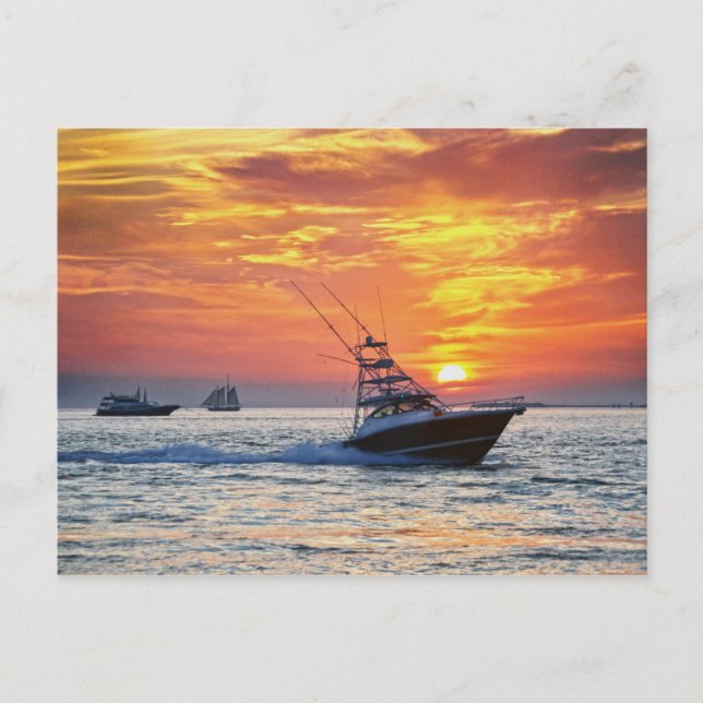 Cartão Postal Chave de Barcos de Pesca Ocidental ao Sunset (Frente)