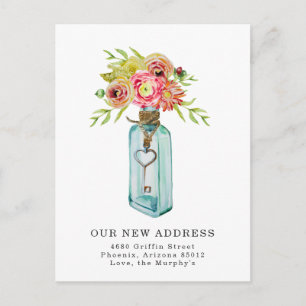 Cartão Postal Chave Floral Vintage   Anúncio de mudança