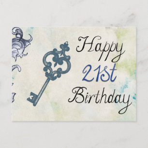 Cartão Postal Chave vitoriana aniversário de 21 anos feliz