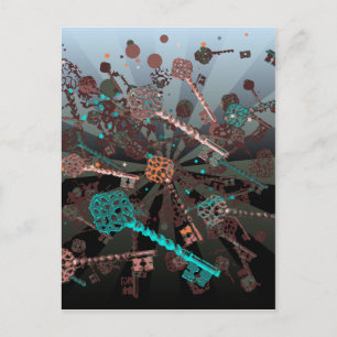 Cartão Postal Chaves de aço psicadélicas, raios, retrô escuro