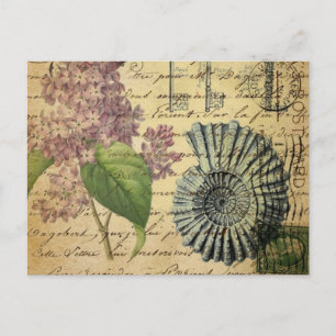 Cartão Postal chaves steampunk lilac botânico francês púrpura