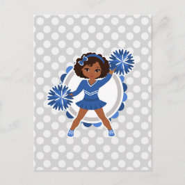 Cartão Postal Cheerleader Azul - Afro-Americano - Alegre