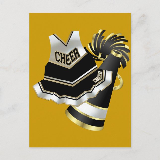 Cartão Postal Cheerleader Dourado preto e branco (Frente)