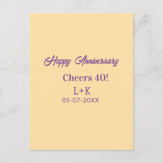 Cartão Postal Cheers 40 happy anniversary purple orange pastel n