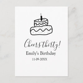 Cartão Postal Cheers thirty birthday cake black scribble hand