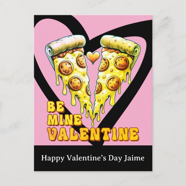 Cartão Postal Cheese Pizza Be My Valentines Day Postcard (Frente)