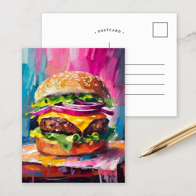 Cartão Postal Cheeseburger Colorful Modern Abstrato Art (Criador carregado)