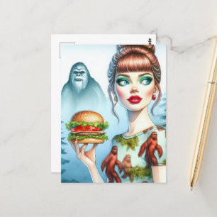 Cartão Postal Cheeseburger na Floresta com Sasquatch