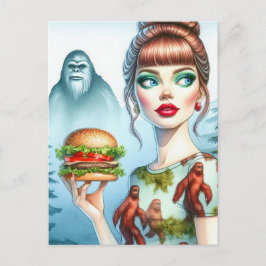 Cartão Postal Cheeseburger na Floresta com Sasquatch