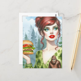 Cartão Postal Cheeseburger na Floresta em Busca de Sasquatch