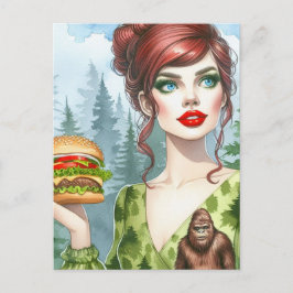 Cartão Postal Cheeseburger na Floresta em Busca de Sasquatch