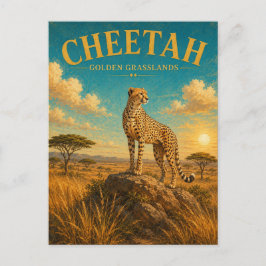 Cartão Postal Cheetah Golden Grasslands Aquarela GeoSaga