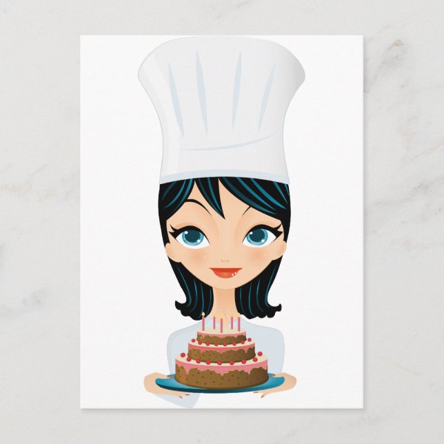 Cartão Postal Chef de cozinha feminino Bolo de aniversário (Frente)