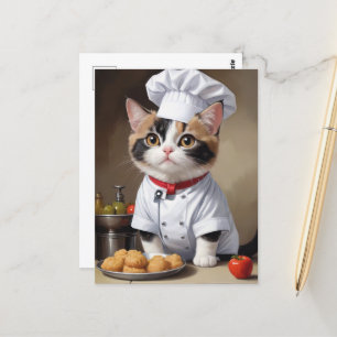 Cartão Postal Chef de Gato Bonito com Cozinhar Engraçado