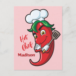 Cartão Postal Chef de pimenta quente de texto personalizado
