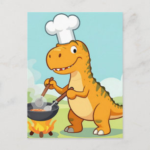 Cartão Postal Chef Dinossauro Cozinhando Divertido