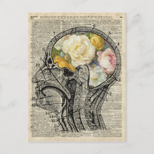 Cartão Postal Cheio Cerebral De Flores,Arte Dicionária Sobre A 