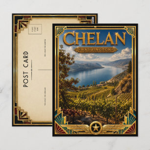 Cartão Postal Chelan Washington Arte Deco Antiga Idade Dourada