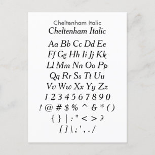 Cartão Postal Cheltenham Italic - Folha de Amostras de Font do Z