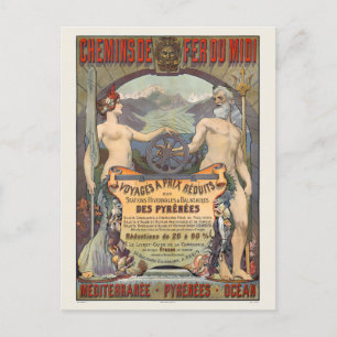 Cartão Postal Chemins de fer du Midi France Vintage Poster 1900