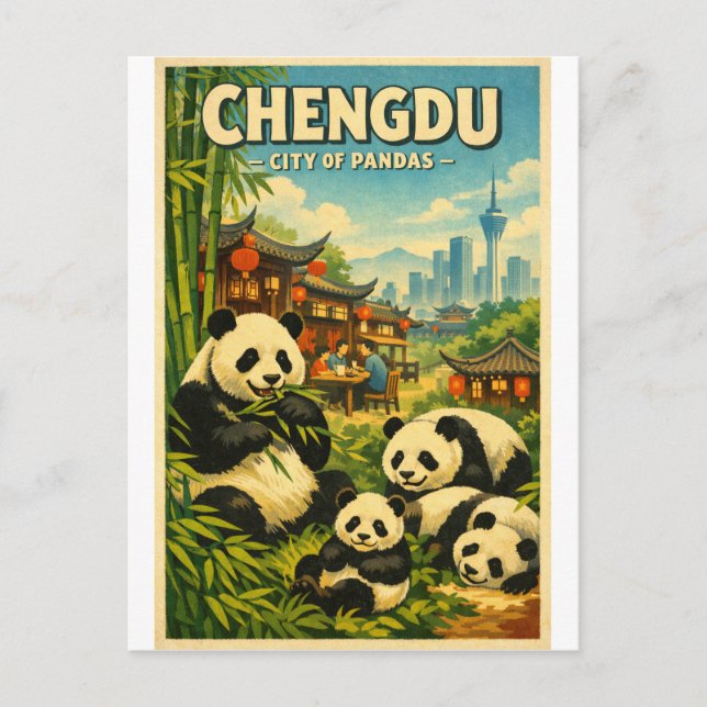 Cartão Postal Chengdu, China, num clássico retrô (Frente)