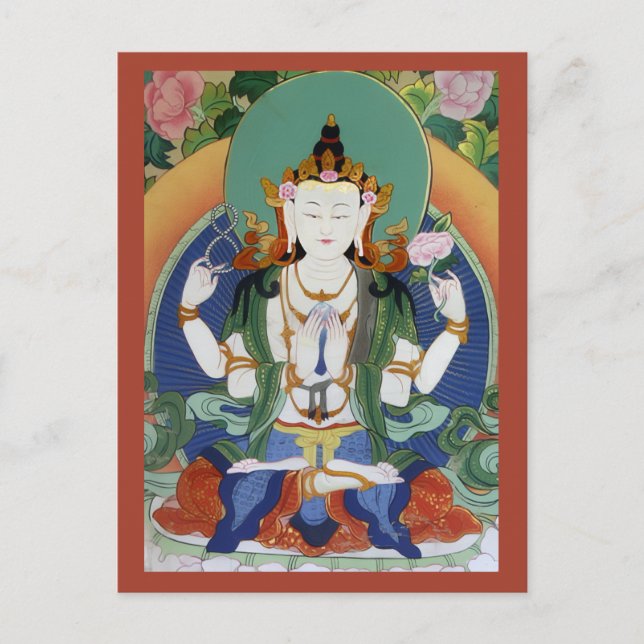 Cartão Postal Chenrezig Bodhisattva da Compaixão Deidade Tibetan (Frente)