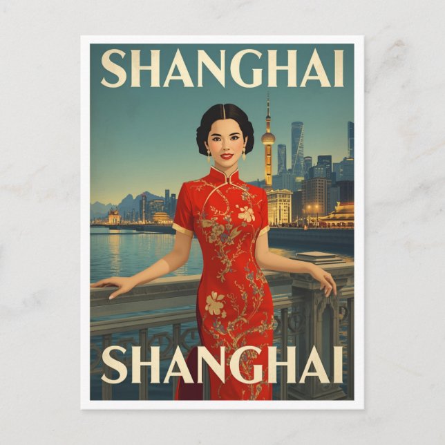 Cartão Postal Cheongsam de Xangai (Frente)