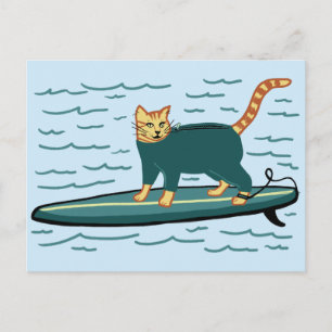 Cartão Postal Cheque Meowt! Surfer Tabby Cat PERSONALIZAR TI